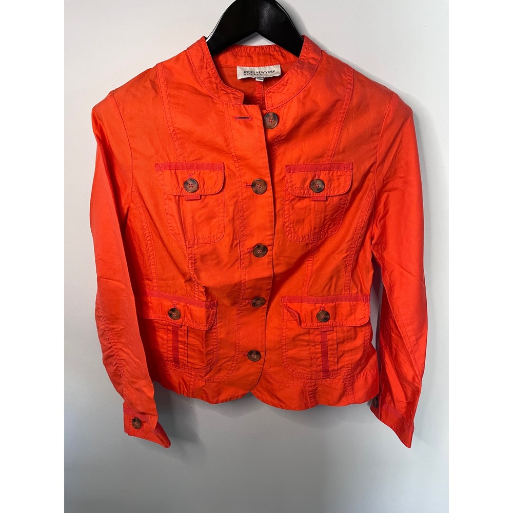 Jones New York Sport Petite Orange Utility Jacket Mandarin Collar Size P/P